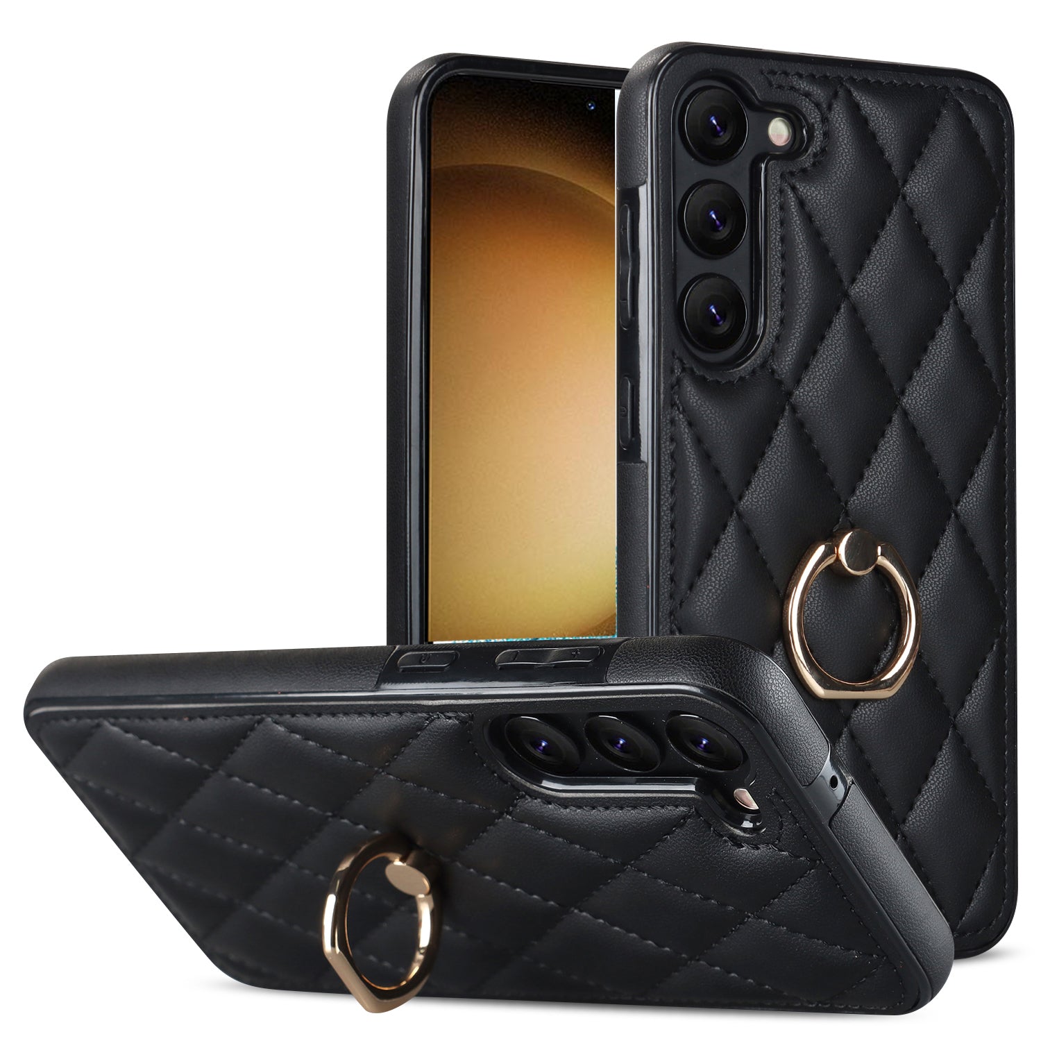 For Samsung Galaxy S23 Phone Case PU Leather TPU Imprinted Rhombus Grid Pattern Back Cover with Ring Kickstand For Samsung Galaxy S23 Phone Case PU Leather TPU Imprinted Rhombus Grid Pattern Back Cover with Ring Kickstand